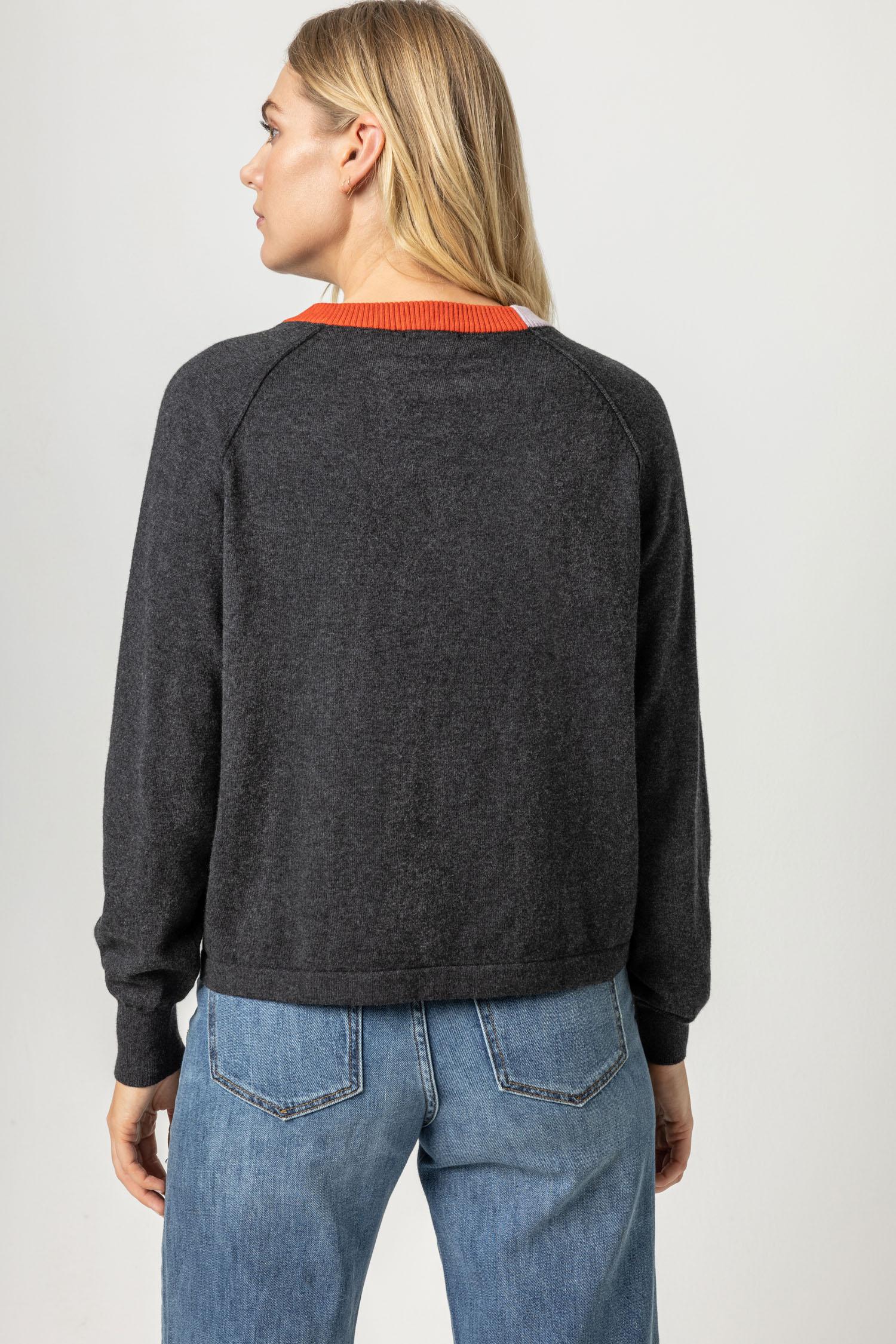 Colorblock Raglan Sweater in Charcoal