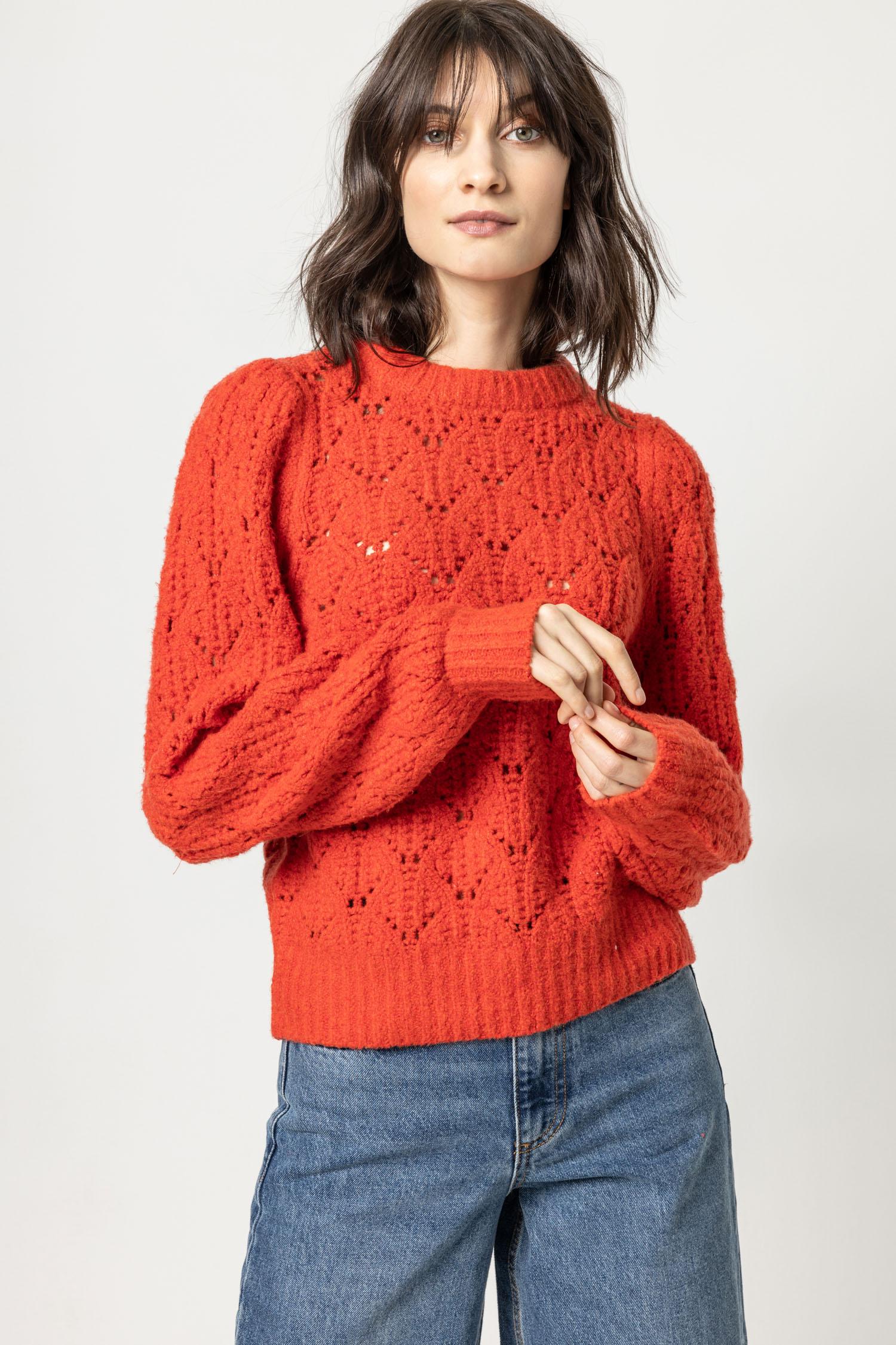 Novelty Stitch Crewneck Sweater in Lava