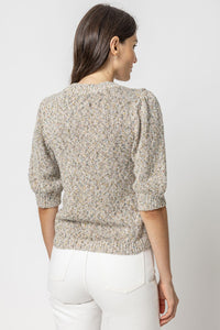 Elbow Sleeve V-Neck Sweater in Multi Fleck