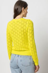 Pointelle Stitch Crewneck Sweater in Lemon Lime