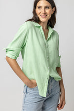 Load image into Gallery viewer, Long Sleeve Gauze Button Down in Honeydew
