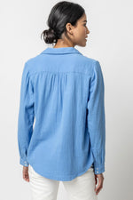 Load image into Gallery viewer, Long Sleeve Gauze Button Down in Marina
