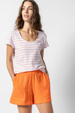 Load image into Gallery viewer, Striped Scoop Neck Tee in Tangelo/Lily
