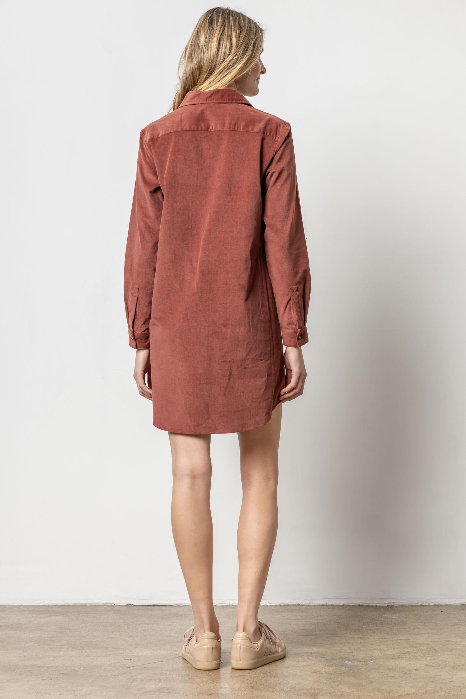 Corduroy Shirt Dress in Brandy