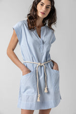 Load image into Gallery viewer, Striped Split Neck Dress in Malibu Stripe
