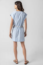 Load image into Gallery viewer, Striped Split Neck Dress in Malibu Stripe

