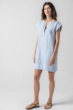 Load image into Gallery viewer, Striped Split Neck Dress in Malibu Stripe
