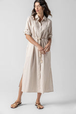 Load image into Gallery viewer, Striped Maxi Shirt Dress in Flax Stripe
