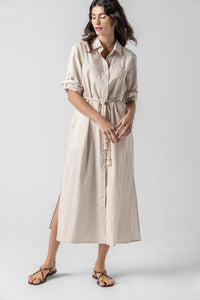 Striped Maxi Shirt Dress in Flax Stripe