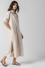 Load image into Gallery viewer, Striped Maxi Shirt Dress in Flax Stripe
