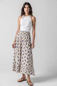 Shirred Elastic Waist Skirt in Natural Ikat