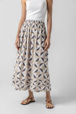 Load image into Gallery viewer, Shirred Elastic Waist Skirt in Natural Ikat
