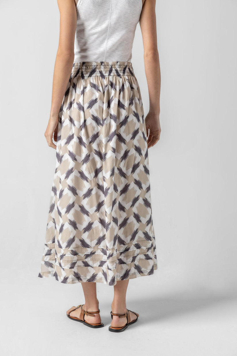 Shirred Elastic Waist Skirt in Natural Ikat