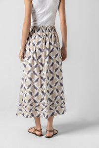 Shirred Elastic Waist Skirt in Natural Ikat