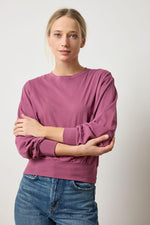 Load image into Gallery viewer, Ribbed Trim Easy Crew Shirt in Vintage Plum
