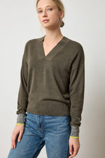 Load image into Gallery viewer, V-Neck Pullover Sweater in Fir
