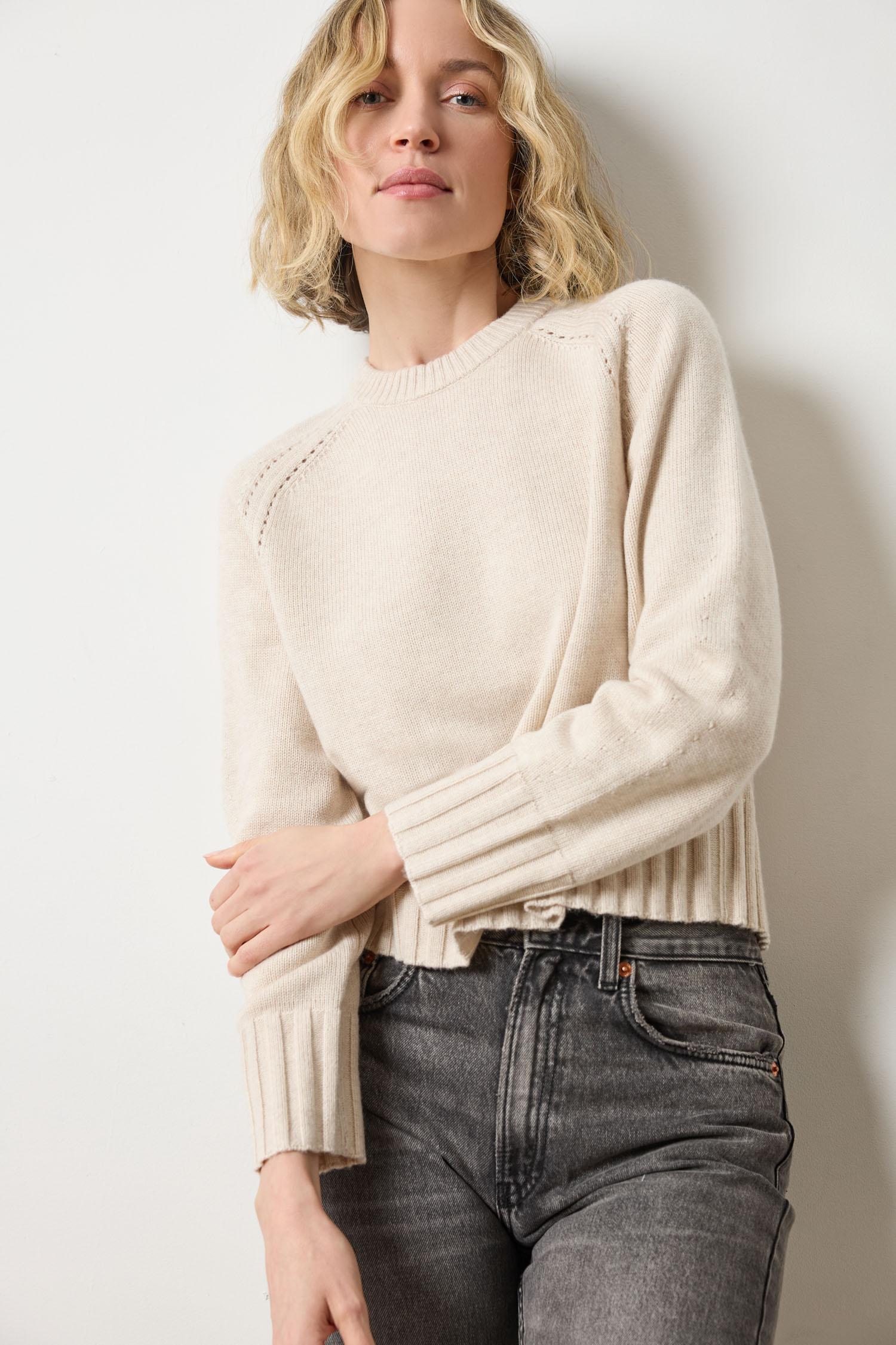 Saddle Sleeve Crewneck Sweater in Oat