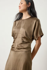 Load image into Gallery viewer, Satin Dolman Short Sleeve in Parsley
