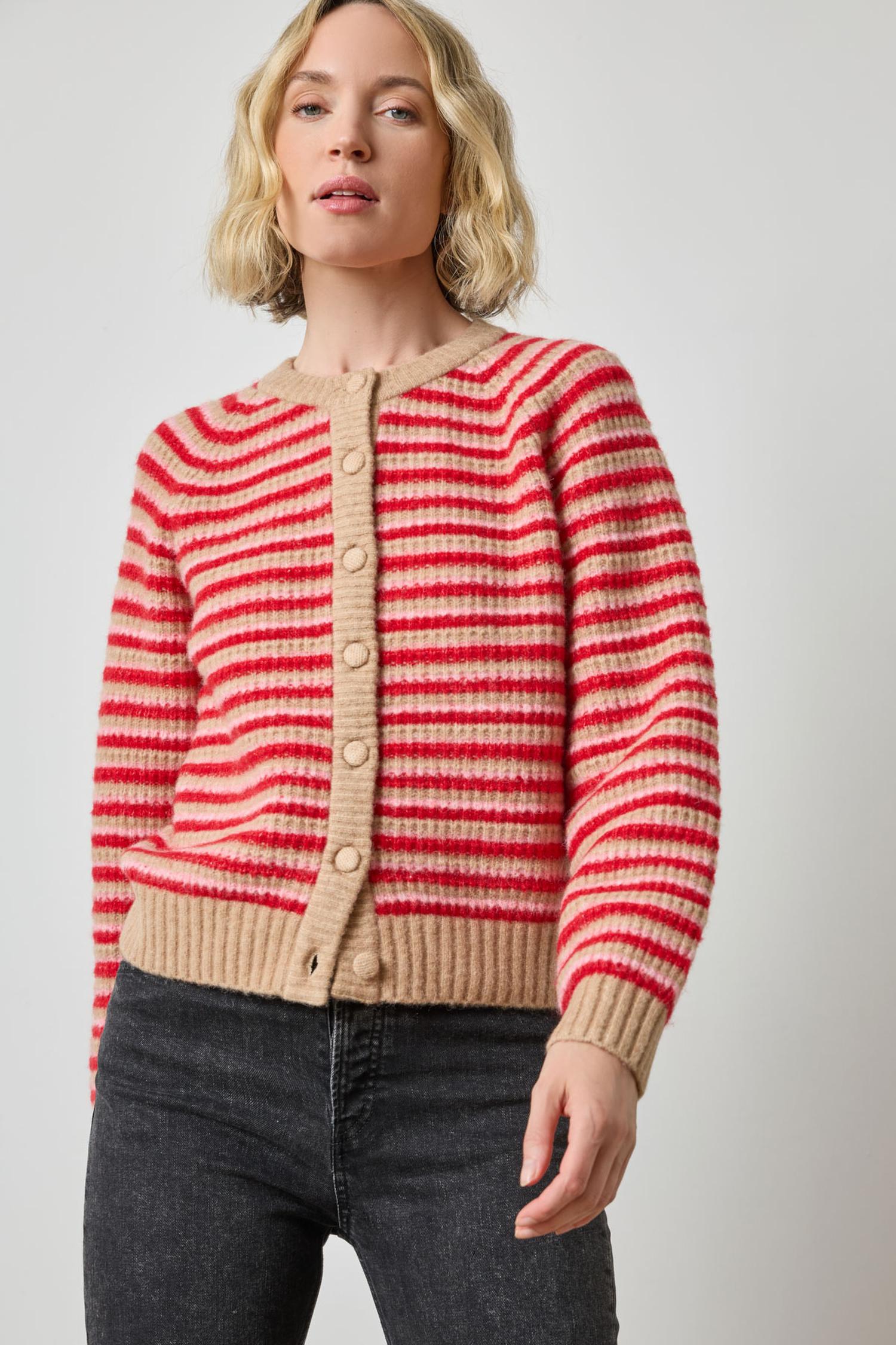 Button Front Striped Cardigan in Holly Stripe