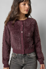 Load image into Gallery viewer, Brushed Crewneck Cardigan in Raisin
