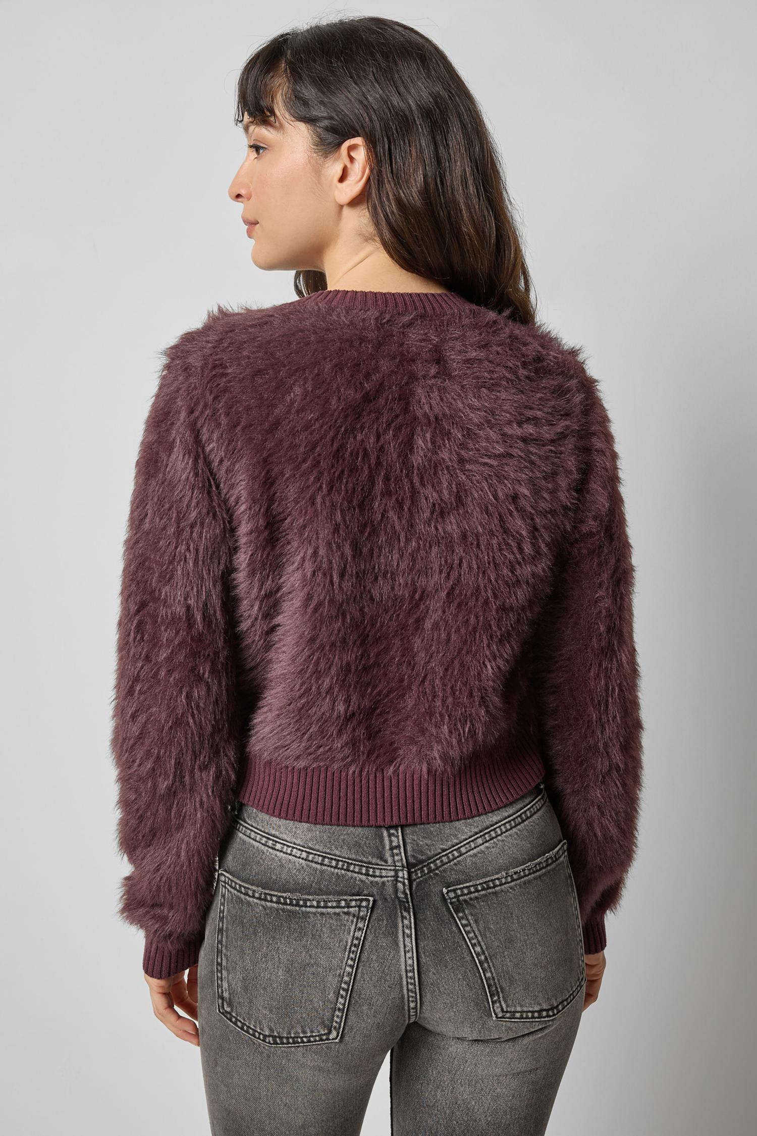 Brushed Crewneck Cardigan in Raisin