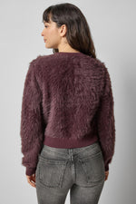 Load image into Gallery viewer, Brushed Crewneck Cardigan in Raisin
