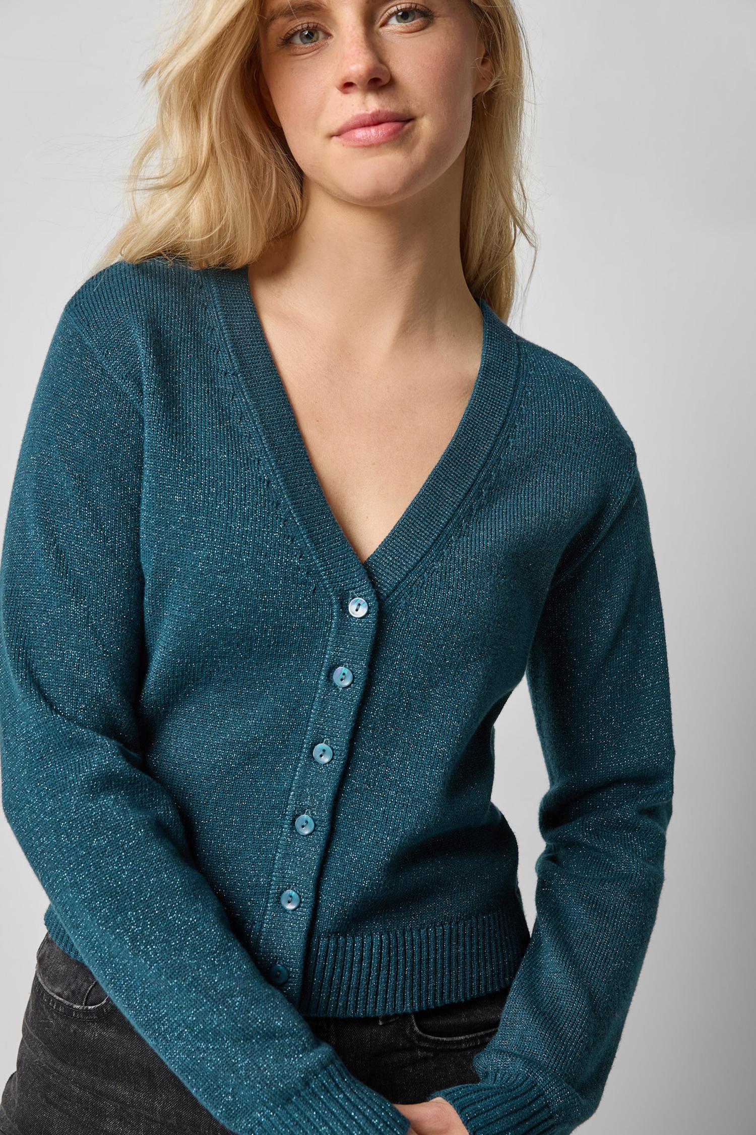 V-Neck Sparkle Cardigan in Deep Sea Sparkle
