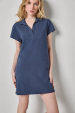 Load image into Gallery viewer, Textured Terry Tunic Dress in Navy
