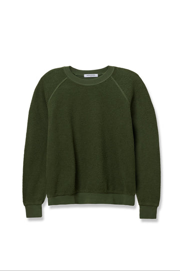 Ziggy Inside Out Cotton Fleece Shrunken Crew Sweatshirt in Fern Green