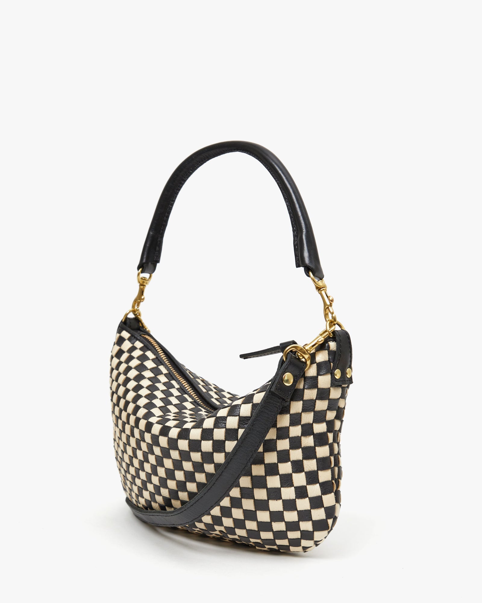 Petit Moyen Messenger in Black & Cream Woven Checker