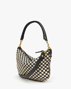 Petit Moyen Messenger in Black & Cream Woven Checker