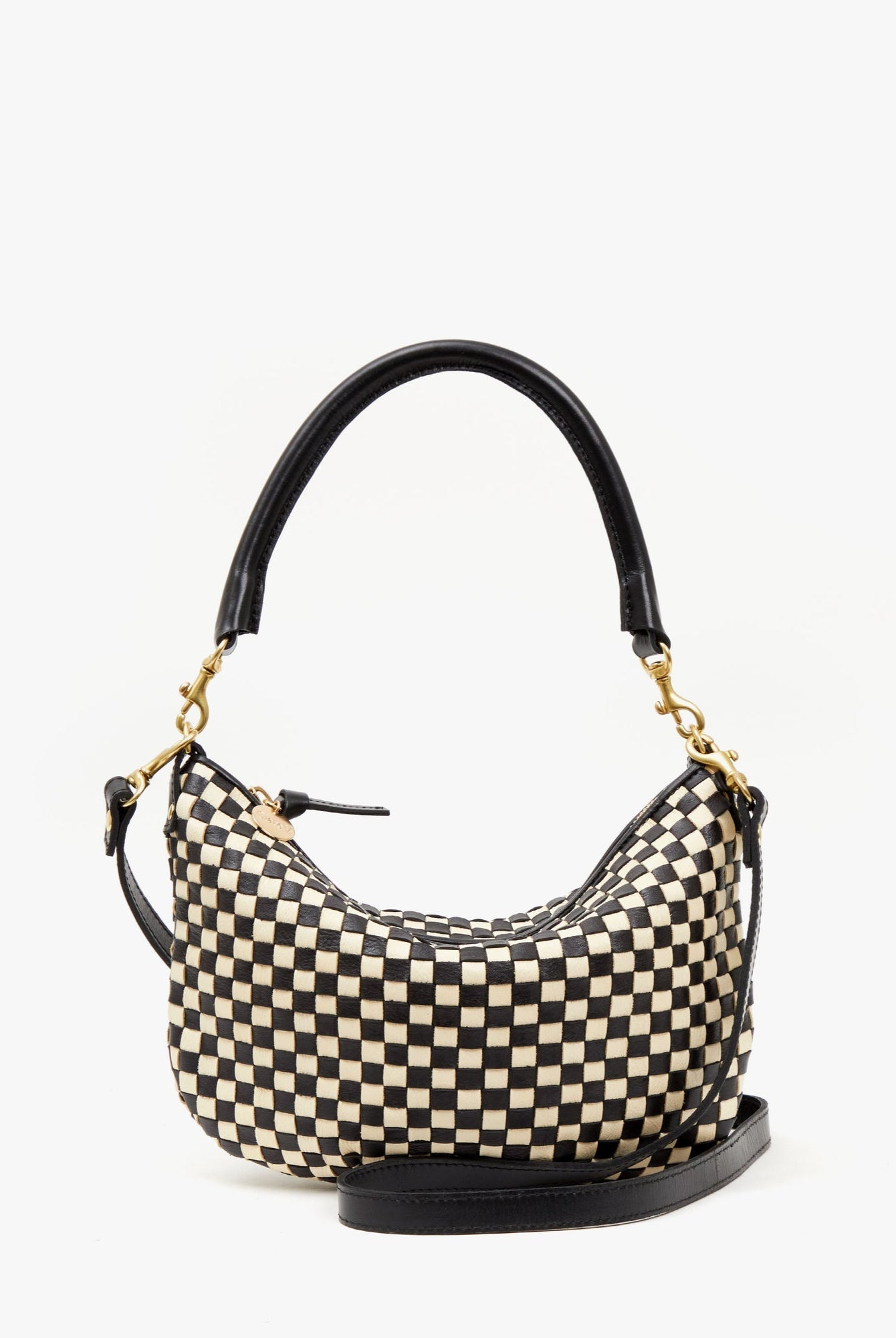 Petit Moyen Messenger in Black & Cream Woven Checker