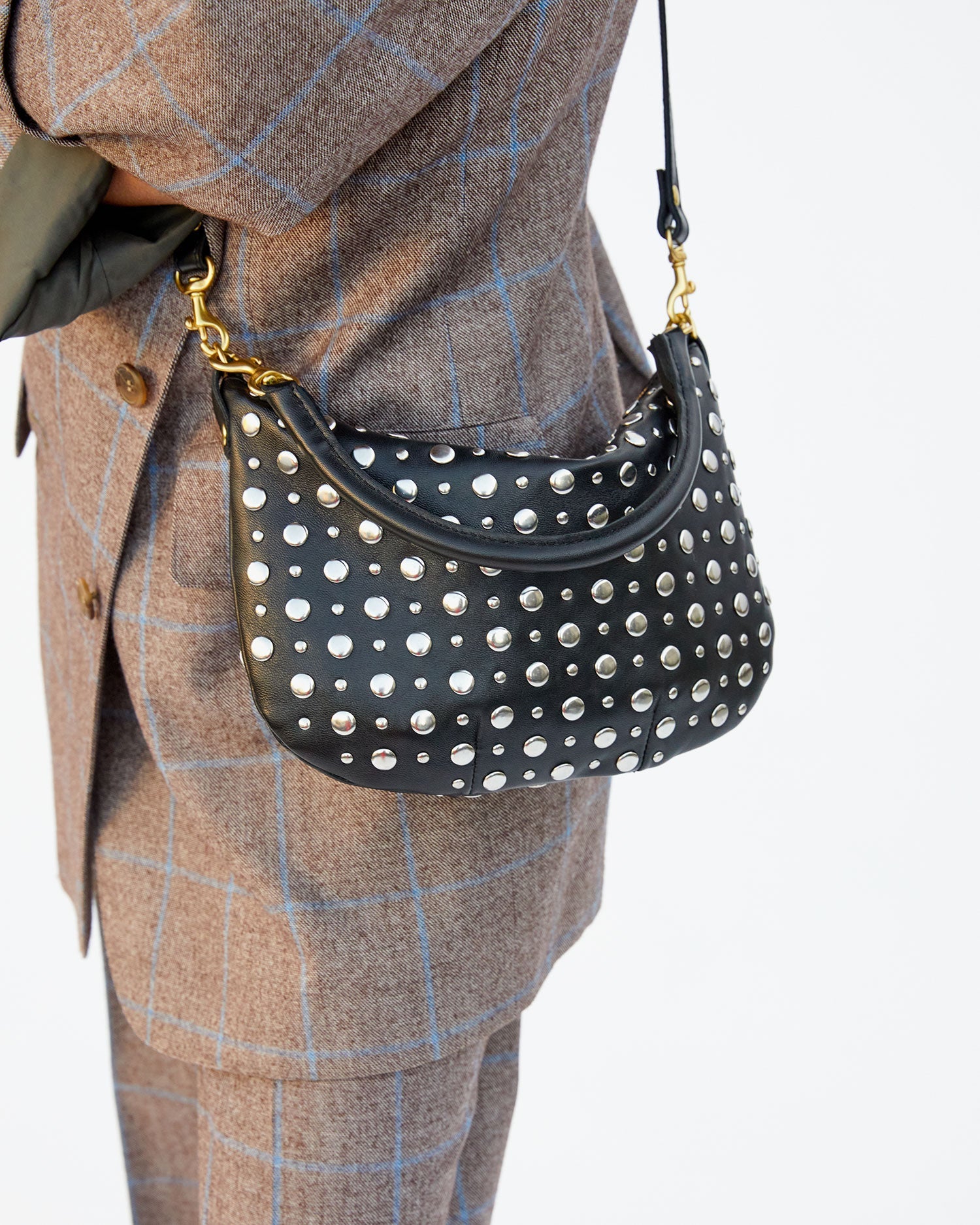 Petit Moyen Messenger in Black with Silver Studs