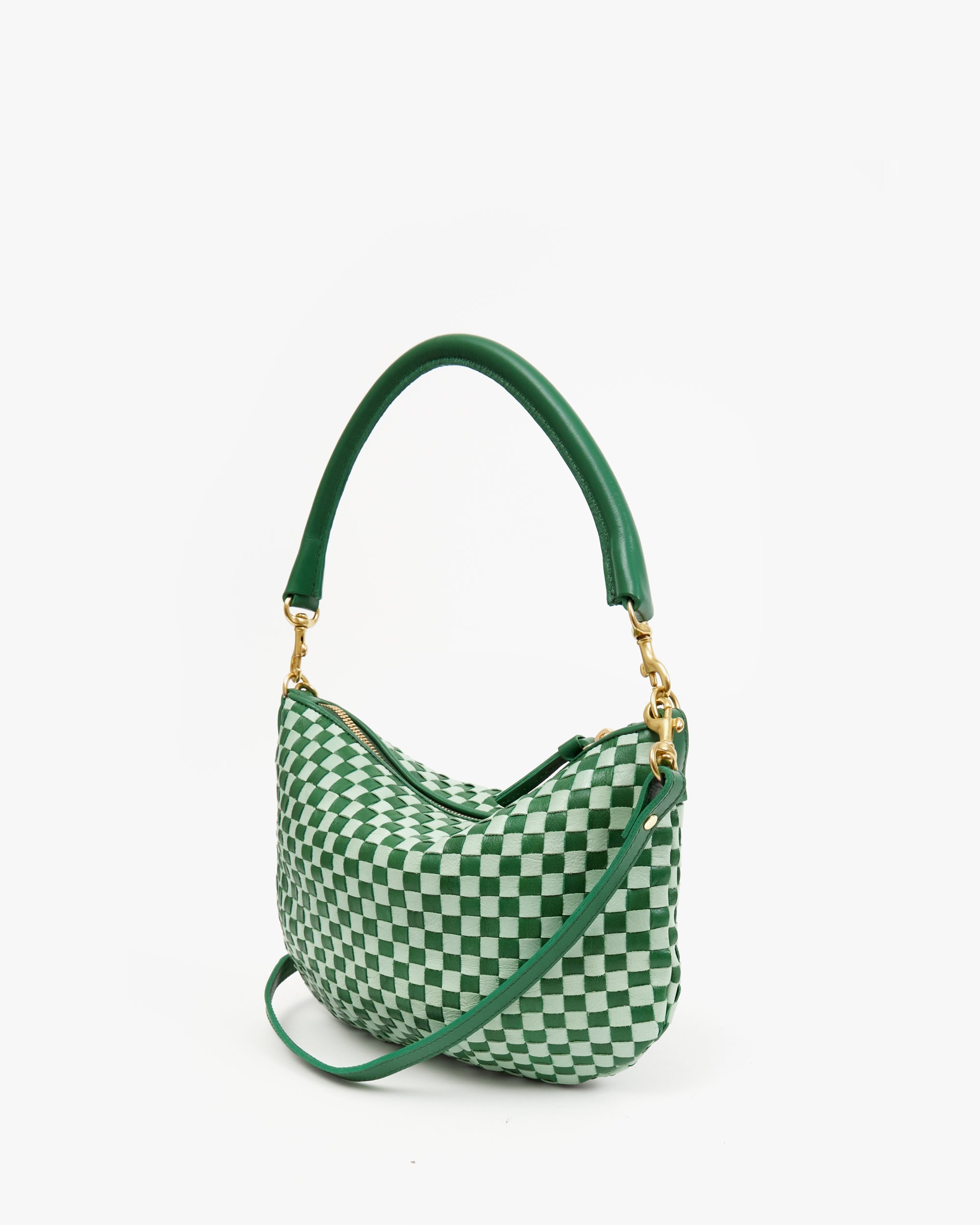 Petit Moyen Messenger in Fern & Mist Woven Checker