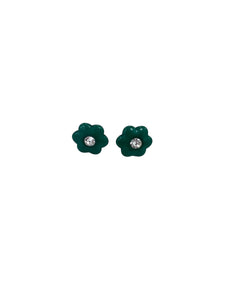 Enamel Flower Stud Earrings in Deep Green