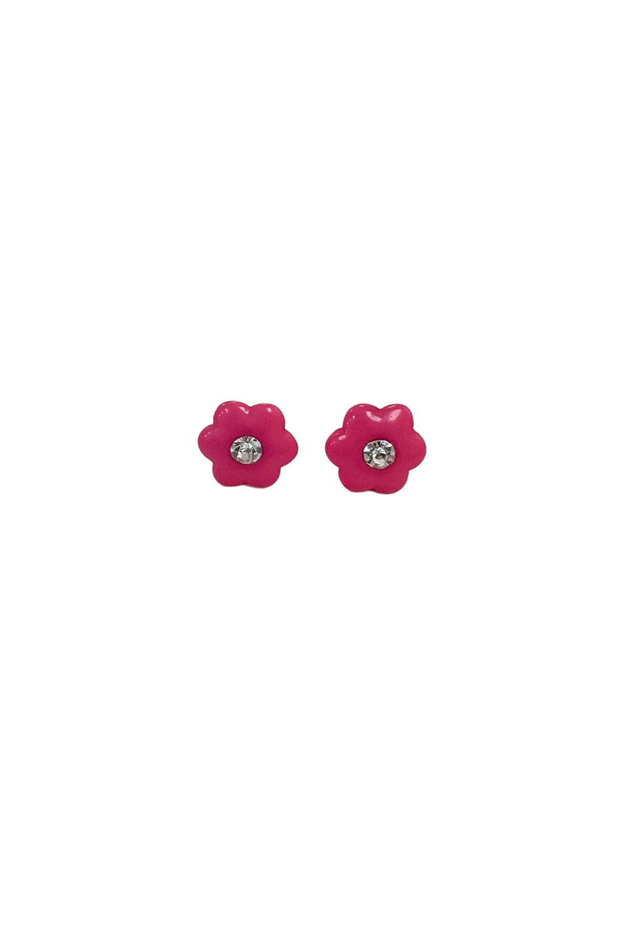 Enamel Flower Stud Earrings in Hot Pink
