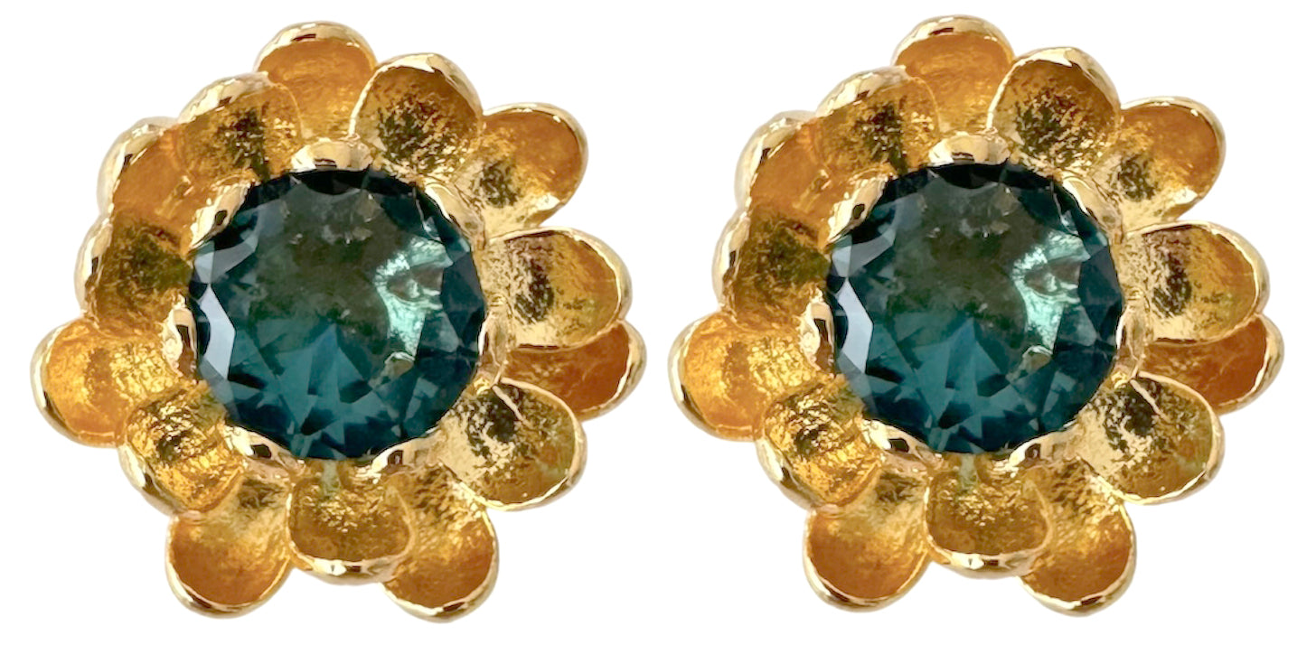 Camelia Flower Studs in Teal