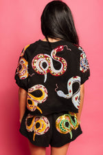 Load image into Gallery viewer, Black Snake Top in Multi
