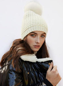 Classic Beanie with Faux Fur Pom in Ivory
