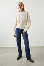 Load image into Gallery viewer, Romy Sweater in Ivory Crochet Daisies
