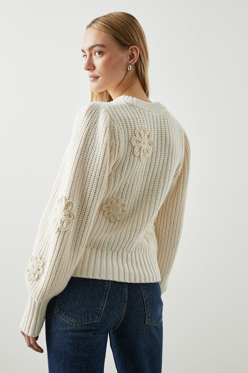 Romy Sweater in Ivory Crochet Daisies