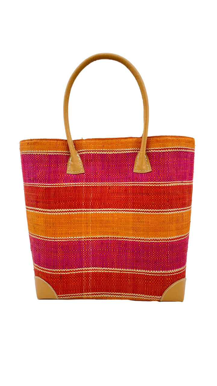 Rayo Stripes Straw Basket Bag in Orange/Red