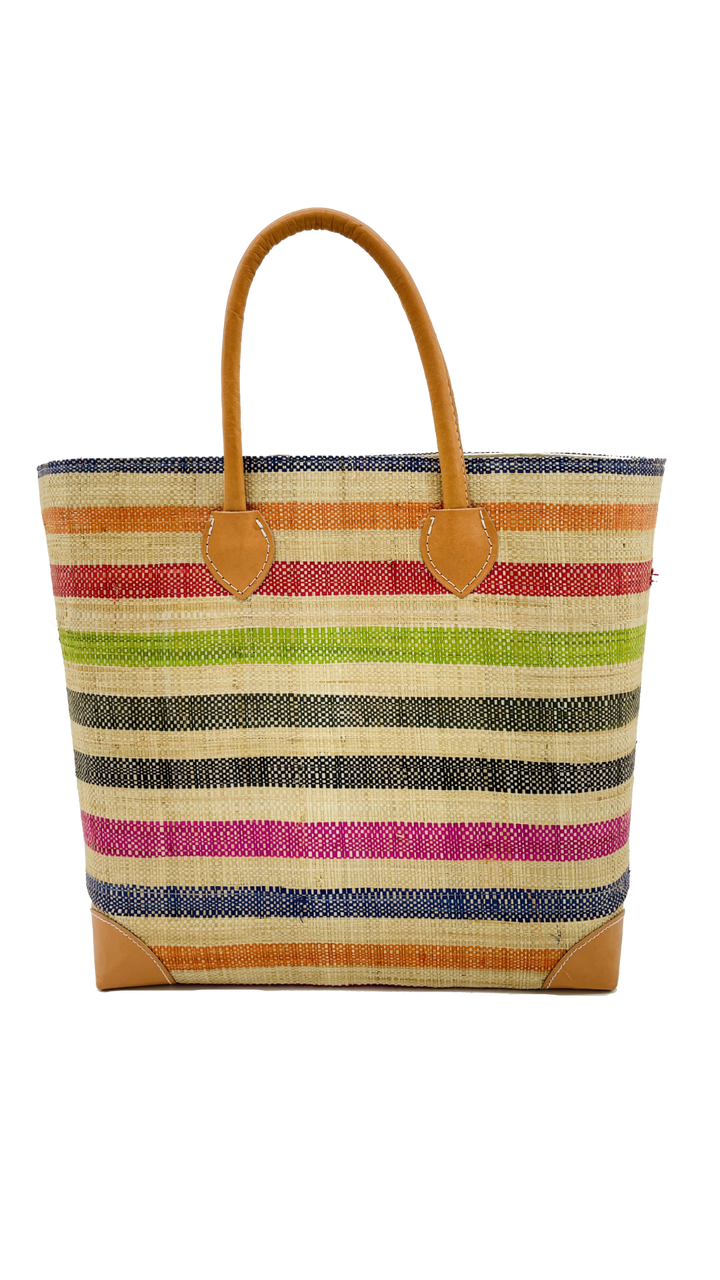 Rayo Stripes Straw Basket Bag in Multi Cream