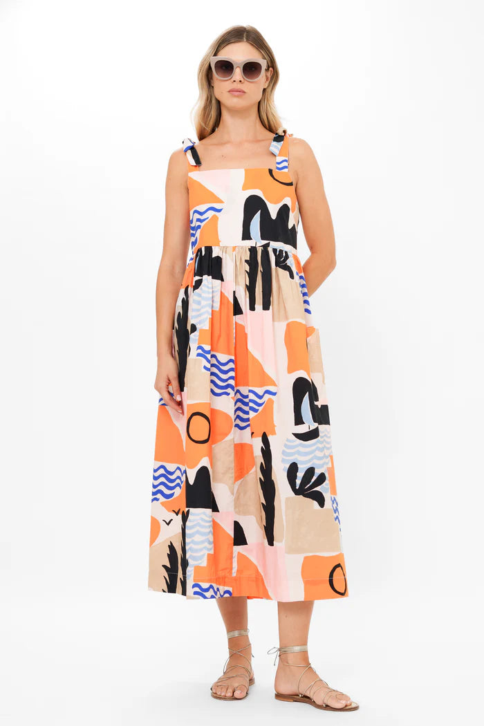 Tie Strap Pocket Midi Dress in Riviera Orange