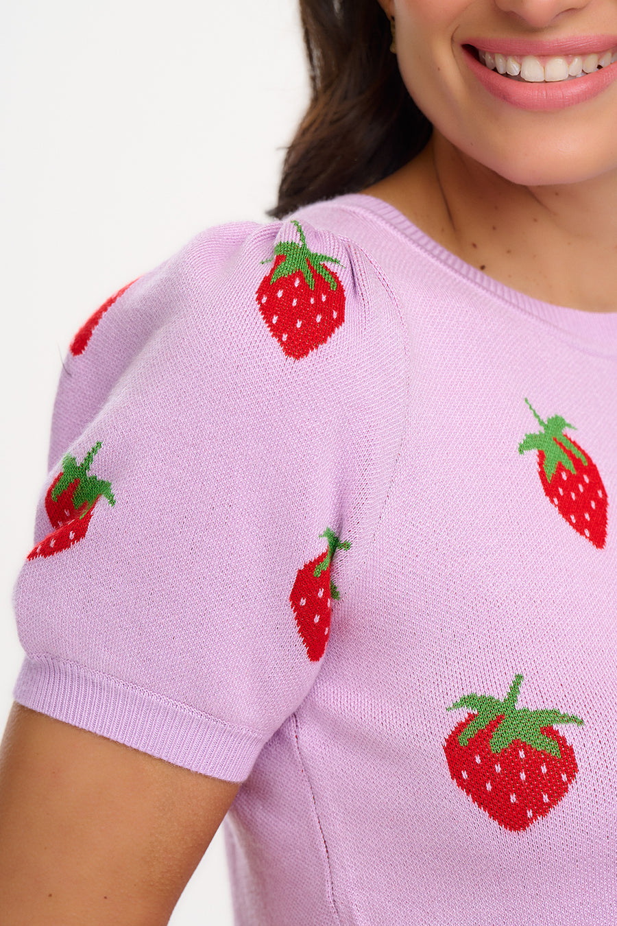 Dominique Strawberry Knit Top in Lilac