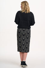 Load image into Gallery viewer, Faith Jersey Jacquard Midi Skirt in Black/Off-White Heart Explosion
