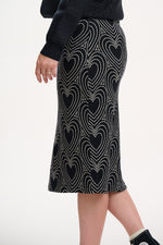 Load image into Gallery viewer, Faith Jersey Jacquard Midi Skirt in Black/Off-White Heart Explosion
