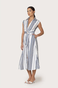 Chloe Belted Poplin Dress in Shadow Stripe
