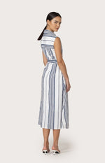Load image into Gallery viewer, Chloe Belted Poplin Dress in Shadow Stripe

