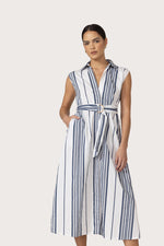 Load image into Gallery viewer, Chloe Belted Poplin Dress in Shadow Stripe
